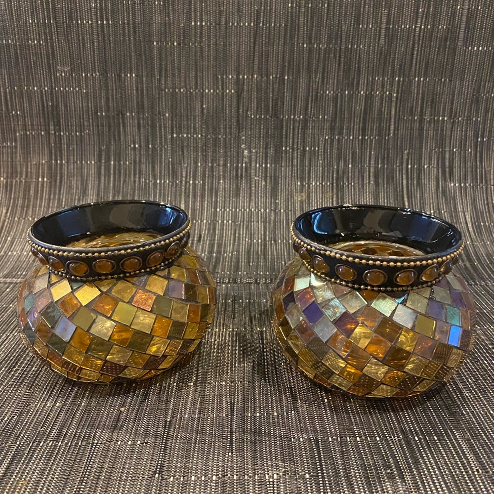 Lovely mosaic glass candle holders